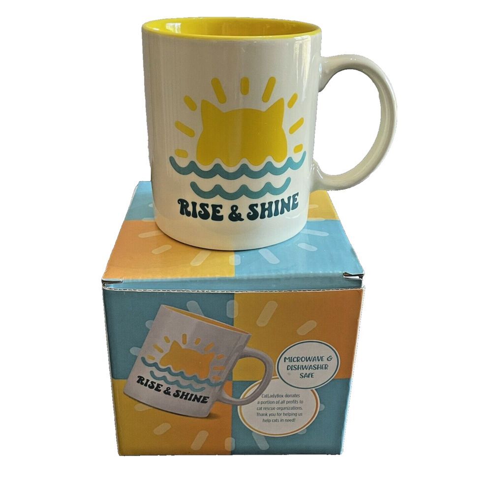 Cat Lady Box Rise and Shine Kitty Cat Coffee Tea Purrfect‎ Morning Mug 12 oz NIB